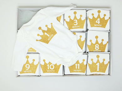 Baby Milestone Set ( 12 pieces ) bodysuit 12 months , تبان اطفال 12 قطعة