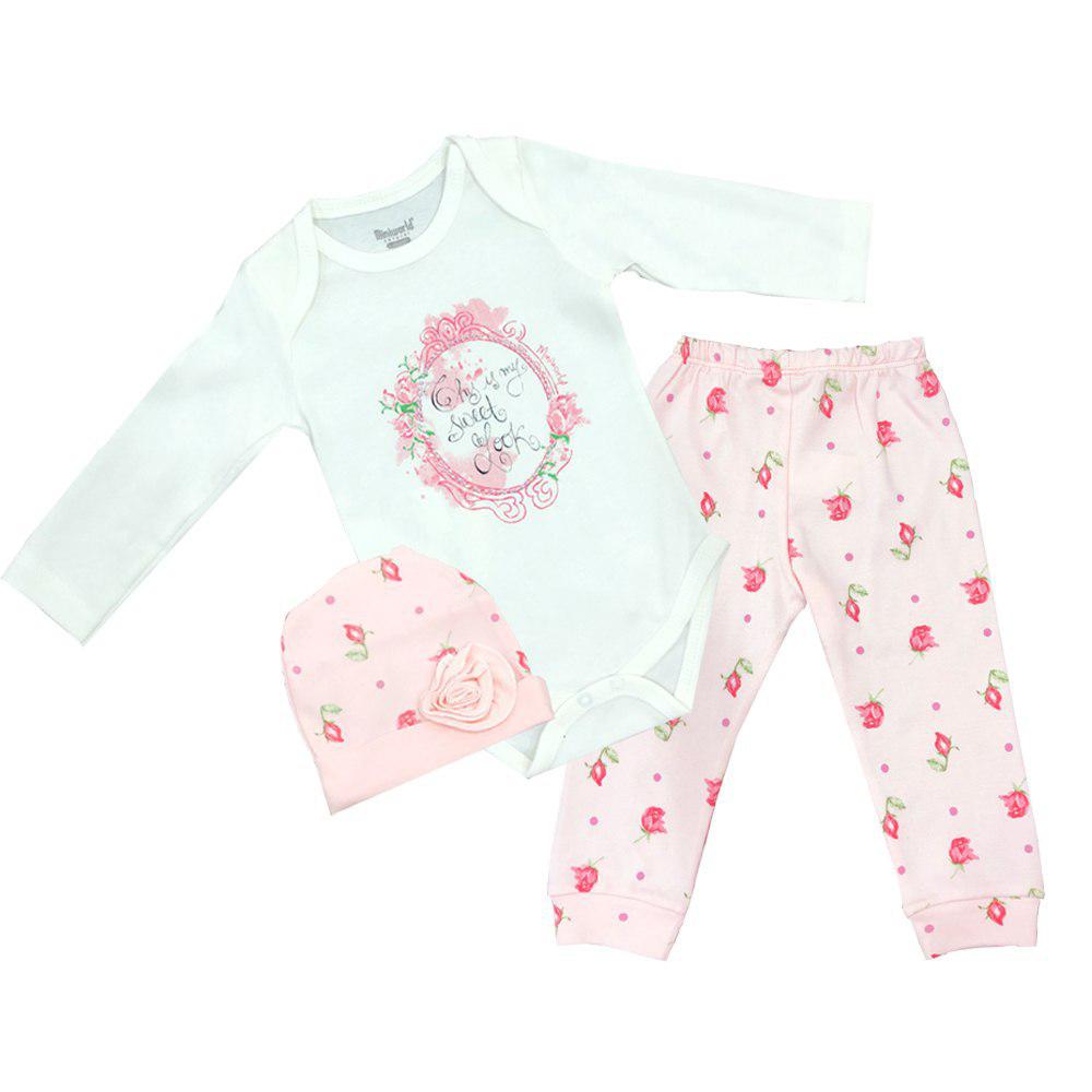 White top with pink trouser (Flowers Pattern) and hat